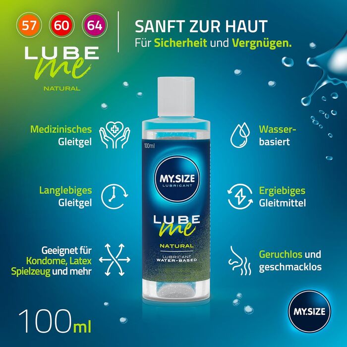 Набір MY.SIZE, презервативи 57, 60, 64 mm, лубрикант 100 мл, 9 шт