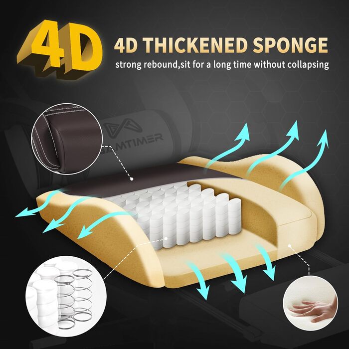 Ігрове крісло, Велике ігрове крісло, Ергономічне офісне крісло з підставкою для ніг, Ігрове крісло 200 кг, Ігрове крісло зі штучної шкіри, Регульоване по висоті крісло з поворотом на 360 (Коричневе)