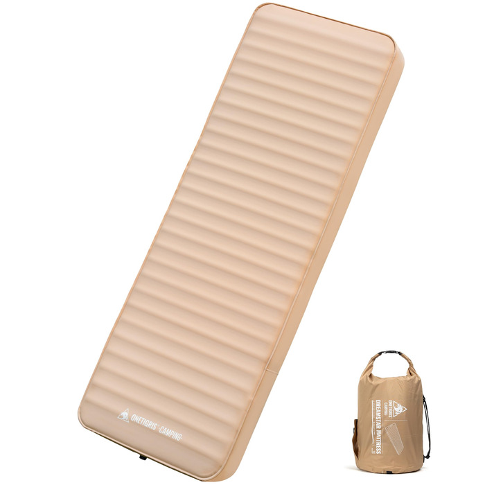 Самонадувальний надувний матрац OneTigris Dreamstar з високим коефіцієнтом опору, надувне ліжко для 1 особи, надувний матрац для гостей з мішком-насосом, для кемпінгу, подорожей та автомобіля (70 198 см) кольору койота