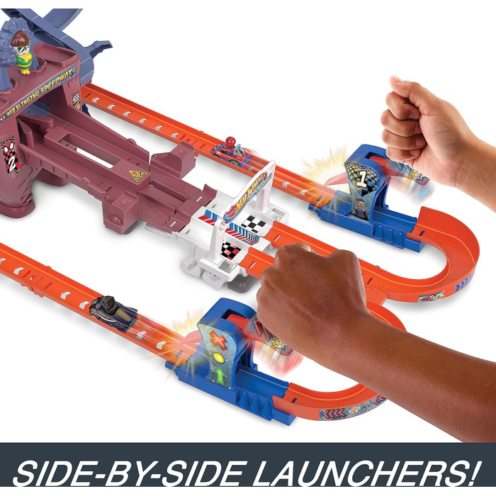 Гоночний трек з павутинням Людини-павука, 1 литий автомобіль з павучихи Гвен та 1 литий автомобіль з Людини-павука, швидкий старт,