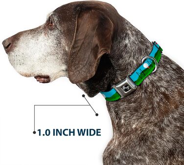 Нашийник для собак Buckle Down з надійною застібкою-пряжкою, дизайн Гольф (м'ячики/лунки), синьо-зелений, ширина 2.5 см - підходить для обхвату шиї 38-66 см - розмір L