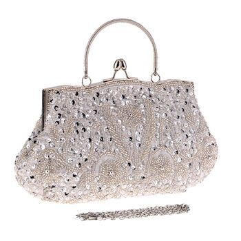 Клатч Перлинний Вечір - Розкішна жіноча сумочка з перлів та ланцюжка для вечірок та урочистих подій. Срібляста перлинна сумочка для нареченої.