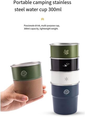 Набір із 4 шт. абельованих туристичних кухлів з нержавіючої сталі об&39ємом 300 мл, кухлі з нержавіючої сталі 304 для кемпінгу, походів та пікніків, зелений, кремовий, білий, чорний та темно-синій кольори