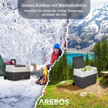 Компресорна холодильна камера Arebos на колесах 39 літрів електрична морозильна камера з APP та розумним управлінням мобільна морозильна камера з USB-з'єднанням до -20 C 12/24 В 230 В для автомобіля, вантажівки, кемпінгу, човна, будинку на колесах
