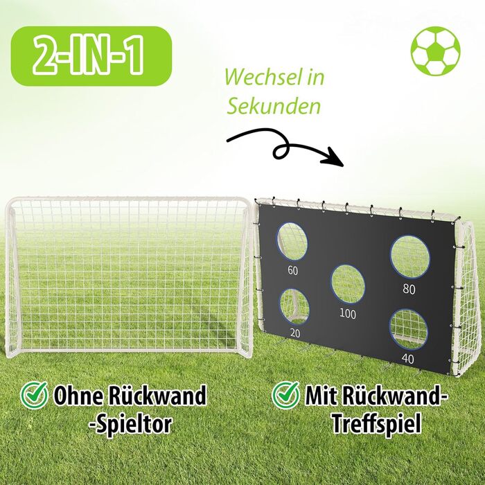 Футбольні ворота зі щитом 240 см x 170 см Високоякісні дитячі футбольні ворота з сіткою, щитом та шипами Підходять для будь-якої ситуації