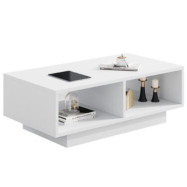Білий журнальний столик, центральний/чайний столик для вітальні, сучасний та стильний прямокутний журнальний столик з 2 відкритими відділеннями, прямокутний бічний столик/столик до дивана, для спальні/офісу, 90x48x31 см, білий дерев&39яний композит