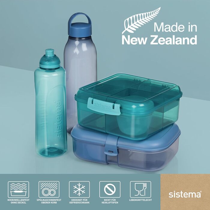 Ланчбокс Sistema Ribbon Bento з гнучкою вкладкою та контейнером для йогурту/фруктів Виготовлено з переробленого пластику 1,1 л, стиль Bento Без BPA, колір блакитно-бірюзовий