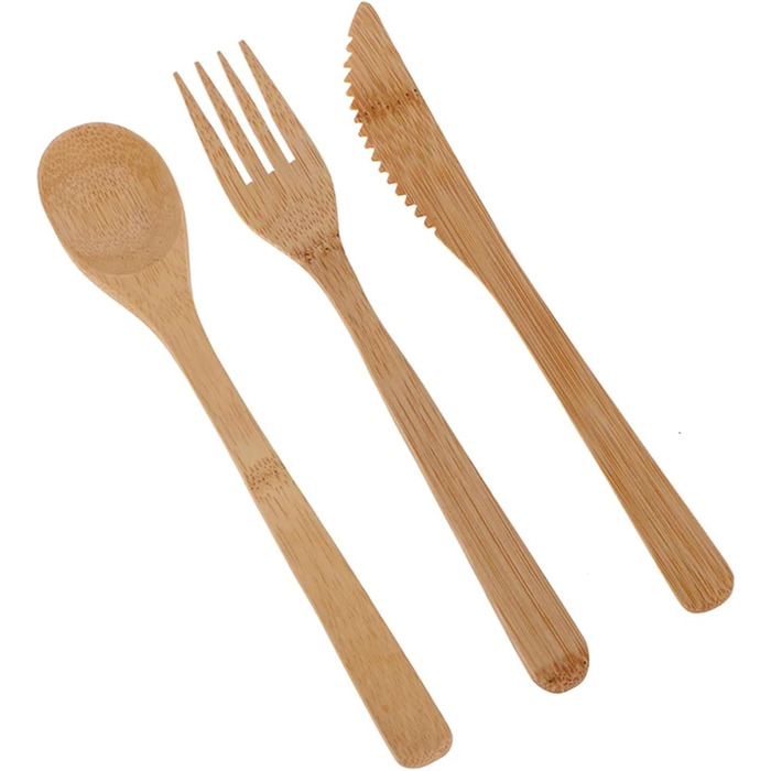 Загальний 1 набір бамбукових столових приборів для подорожей, виделка, ніж, ложка, багаторазові кухонні інструменти з дерева