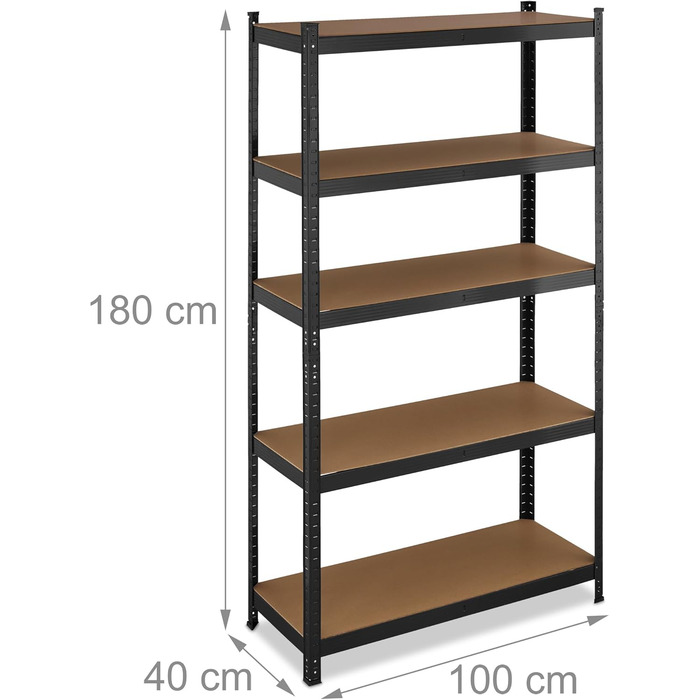 Полиця для зберігання Relaxdays для важких умов експлуатації, 5 ярусів, ВШХ 180 x 100 x 40 см, до 500 кг, сталь, чорна