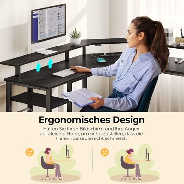 Г-подібний стіл Rolanstar, 134,5 x 117,5 x 86,9 см, метал / дерево, чорний