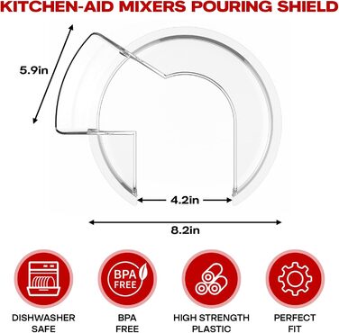 Протектор GVODE Pourer для міксера KitchenAid на 4.5 і 5 кварт з нахиленою головкою, прозорим захистом від бризок, ідеально підходить для миски з нержавіючої сталі KitchenAid, скляної та керамічної миски, можна мити в посудомийній машині