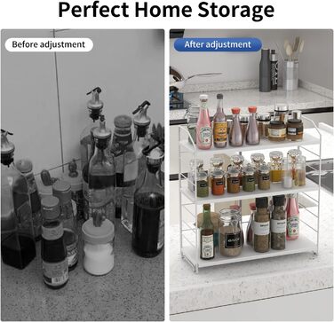 Металева підставка для спецій AIRUJIA, 3-рівнева регульована кухонна полиця, органайзер для столу, підходить для кухні, ванної кімнати та спальні, кухонна полиця, місце для зберігання у ванній кімнаті, білий колір