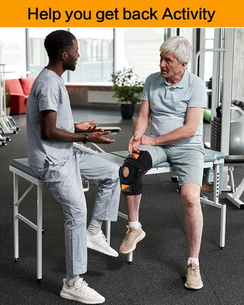 Колінний бандаж ABYON, регульований колінний бандаж для чоловіків та жінок, шарнірні пружини, подвійні посилені бічні стабілізатори, підтримка при артриті, розриви меніска (M) середній чорний