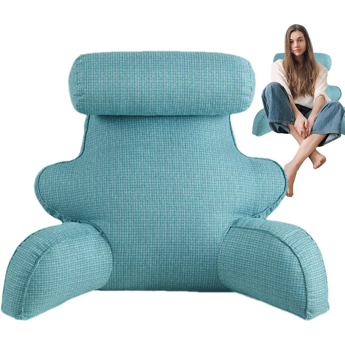 Подушка для читання для ліжка велика подушка з підлокітниками Подушка для ліжка, підтримка спини, підтримка ліжка довга подушка для голови, підтримка спини, підтримка спини сидіння, підтримуюча подушка, синя