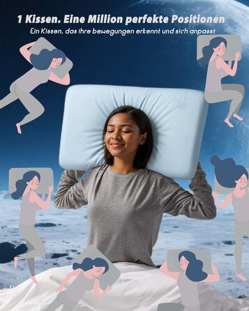 Подушка з піни з ефектом пам&39яті - Ергономічна подушка для шиї, подушка для голови для полегшення болю в шиї - Дихаюча та гіпоалергенна для всіх положень сну - 42x70x8 см Синього кольору