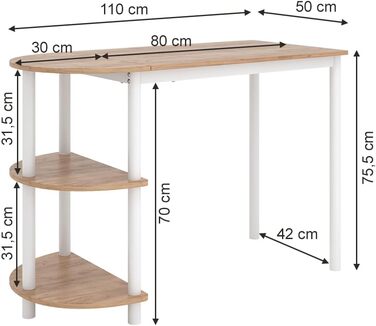 Кухонний стіл Vicco Freetown, дуб Goldkraft/білий, 110 x 50 см з відкритими полицями