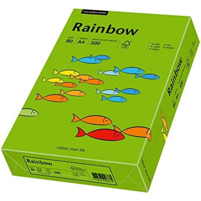 Кольоровий папір Papyrus 88042673 для принтера/копіювального апарату, папір для рукоділля райдужний 80 г/м DIN A4, 500 аркушів, матовий, насичено-зелений, одинарний
