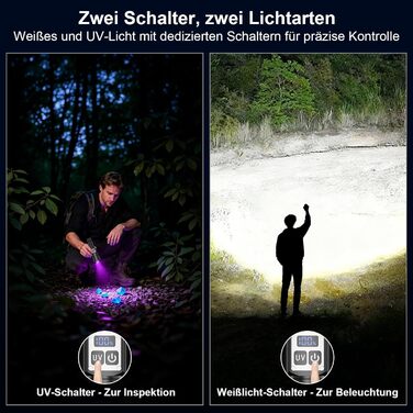 Акумуляторний ліхтарик Shadowhawk 2-в-1 зі світлодіодним/УФ-підсвічуванням та подвійним перемикачем Надзвичайно яскравий ліхтарик 500 000 люменів з чорним УФ-підсвічуванням для інспекції/кемпінгу/використання на свіжому повітрі, плавне регулювання яскраво