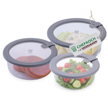 Набір контейнерів для зберігання FACKELMANN Chefkoch із 3 предметів із боросилікатного скла з вентиляційним клапаном 400 мл / 600 мл / 950 мл, герметичний та водонепроникний, підходить для використання в мікрохвильовій печі та духовці