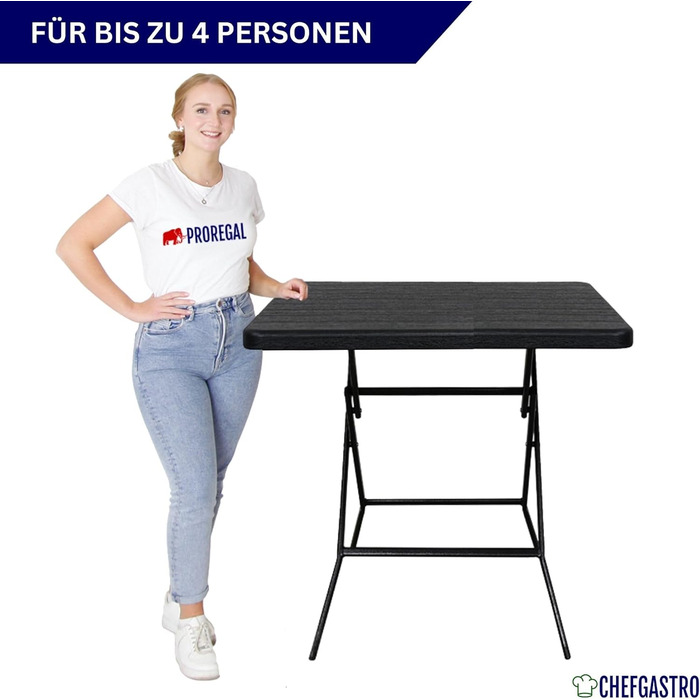 Складаний балконний стіл 78x78 см, водонепроникний садовий стіл для 4 осіб, пластиковий, під дерево, чорний, кемпінговий стіл, вуличний складний стіл, невеликі меблі для балкону, бістро, сад, тераса, балкон, під дерево, чорний