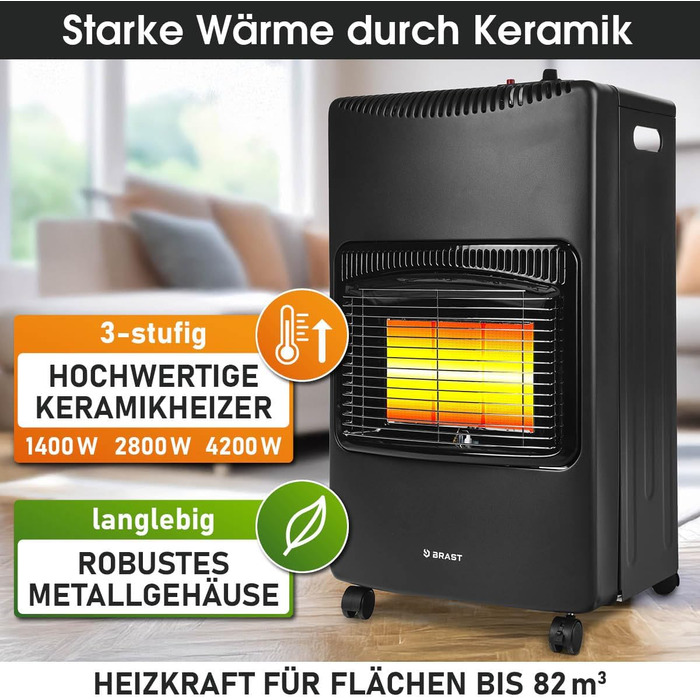 Газовий обігрівач BRAST Керамічний вулкан 4200 Вт 3 режими нагріву У комплекті захисний чохол, регулятор тиску зі шлангом та індикатор рівня заповнення Складаний та портативний Для газових балонів до 15 кг Газовий обігрівач, радіаційний обігрівач