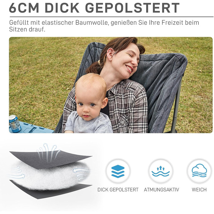 Розкішний складний кемпінговий стілець EVER ADVANCED, м&39який 6 см, вантажопідйомність 150 кг, невеликий розмір у упаковці, надзвичайно висока спинка, портативний складний стілець для кемпінгу, саду, балкону, пікніка, використання в приміщенні