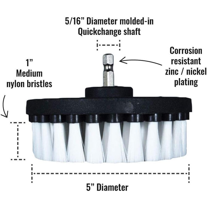 Преміальна щітка для дриля Kornely, надзвичайно м'яка, біла, 13 см для професійного очищення. Не дряпає поверхні. Підходить для чи
