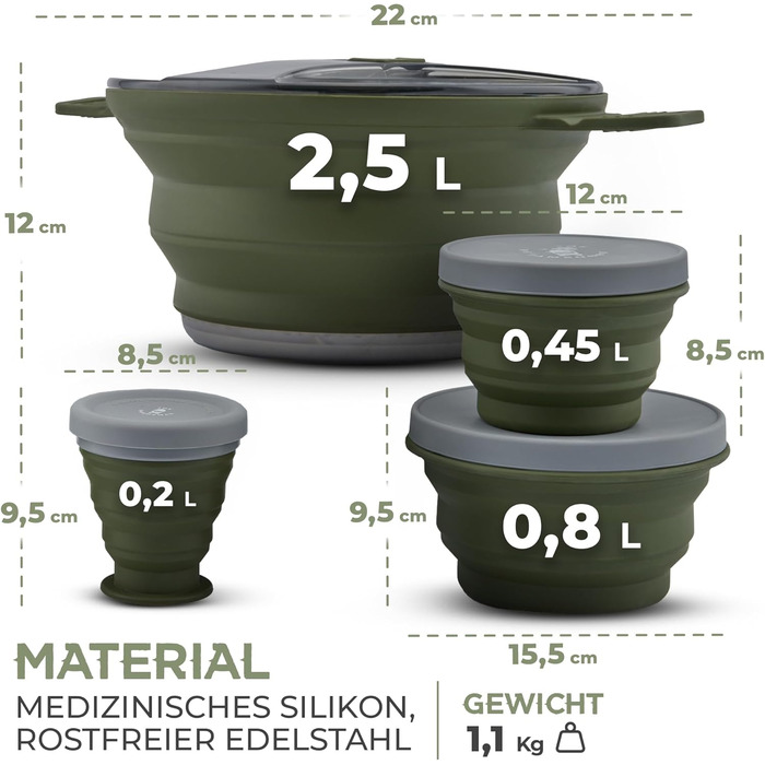 Складаний похідний посуд / набір для приготування їжі легкий, компактний для туризму, піших прогулянок, хайкінгу, трекінгу та подорожей відкрийте для себе зараз