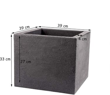 Набір з 2 рослинних горщиків BigDean, 39x39 см - гранітний вигляд антрацитового кольору - для використання на вулиці - XXL рослинний горщик, квітковий горщик, квітковий горщик для патіо та балкону 39 x 39 см (2x)