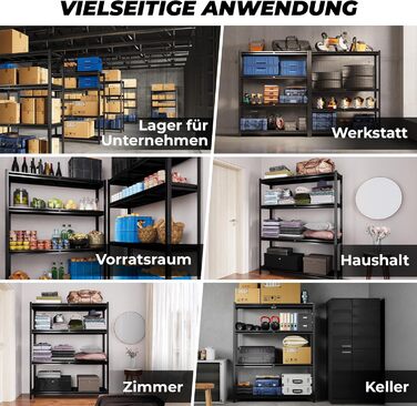 Металевий стелаж преміум-класу, чорний, з міцними металевими полицями, 180x150x40 см - вантажопідйомність 1000 кг, 100 холоднокатана сталь - стелаж глибиною 40 см, металевий стелаж для зберігання, 180x150x40 см, чорний