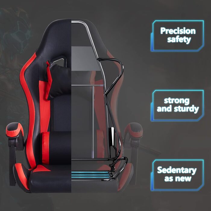 Ергономічне ігрове крісло CLIPOP, комп&39ютерне обертове крісло з підголівником та поперековою опорою, функція нахилу та блокування, регулювання висоти, поворотне, висока спинка, гоночні крісла, чорне/червоне