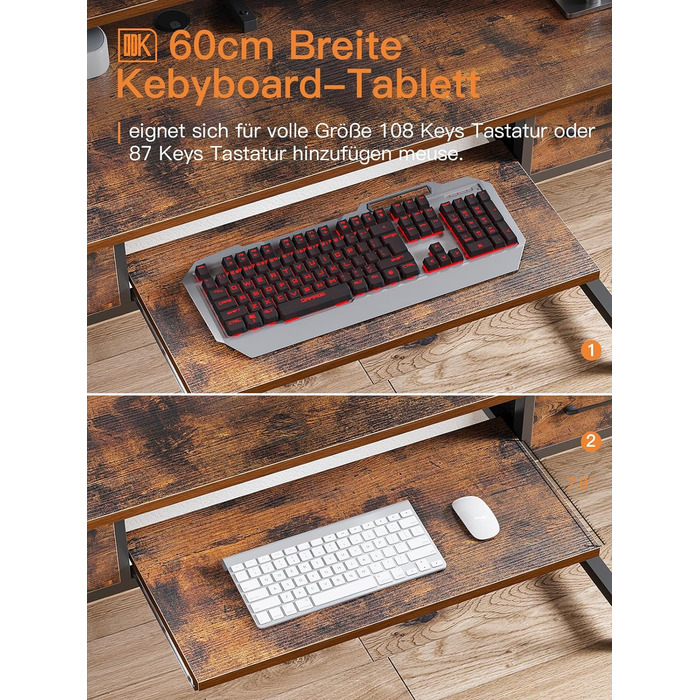 Стіл ODK з 2 шухлядами, комп'ютерний стіл з лотком для клавіатури, офісний стіл для ПК з регульованою по висоті полицею для моніто