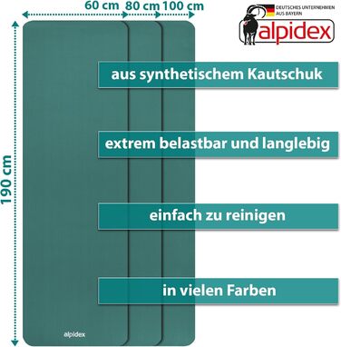 Килимок для йоги ALPIDEX Дуже товстий гімнастичний килимок 1,5 см 3 розміри Нековзний фітнес-килимок без фталатів Ремінь для перенесення Гімнастика Пілатес Спорт Фізіо HiiT Тренувальний килимок для йоги Килимок для сну (бірюзовий, 190 х 80 х 1,5 см)