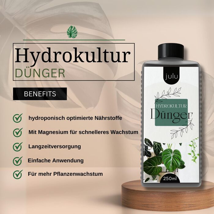 Добриво JULU для гідропоніки кімнатних рослин, більше 100л води для поливу, гідродобриво рідке - сильні та здорові рослини - 250 мл