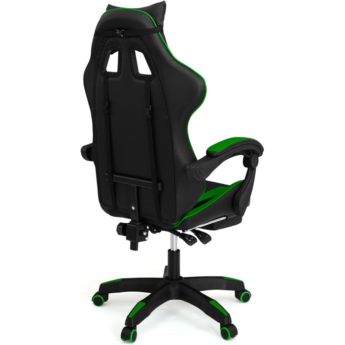 Регульоване ігрове крісло Alex з підніжкою, подушками для голови та попереку, чорно-зелене