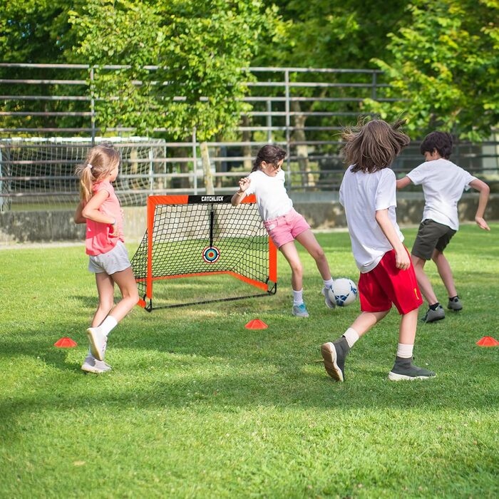 Футбольні ворота для саду, дитячі футбольні ворота, розкладні футбольні ворота, комплект з 2 шт. з футбольним м&39ячем, 6 футбольними конусами, 8 U-подібними кілками для землі та сумкою для перенесення, покращений червоний колір