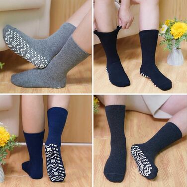 Шкарпетки PUTUO ABS з нековзним покриттям для чоловіків чоловічі шкарпетки з нековзним покриттям та ручками, бавовняні спортивні шкарпетки, 4 пари, розміри 43-46, чорні - 4 пари