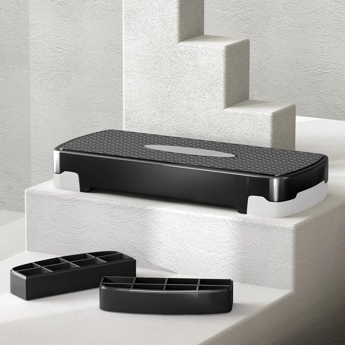 Степер HOMCOM Аеробний степер з 2 рівнями регулювання висоти 10-15 см, нековзний фітнес-степер, міні-степер для домашнього офісу, чорний сірий