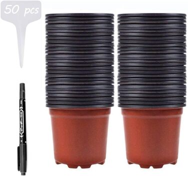 Пластикові горщики для рослин Abimar 10 см, 50 шт. , квіткові горщики для рослин, круглі горщики для вирощування з етикетками для
