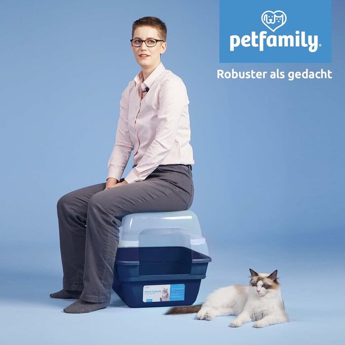 Котячий туалет Petfamily 3-в-1 з кришкою, великий, темно-синій, 55x45x44 см