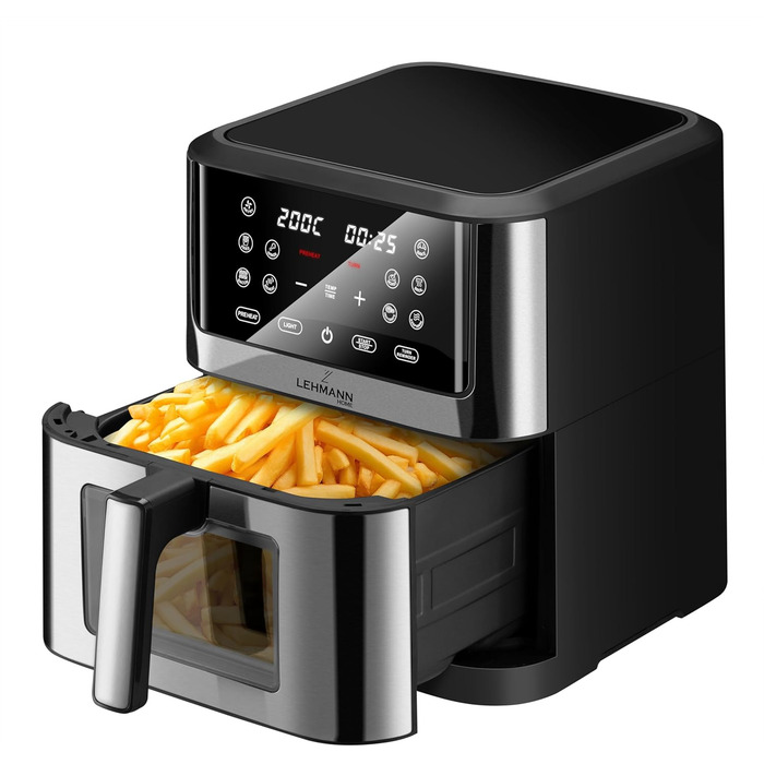 Фритюрниця Lehmann LHODF-1880B XXL 8 літрів, фритюрниця 1800 Вт з регулюванням температури до 200C, фритюрниця з 10 програмами, таймер, здорова їжа без олії, випічка, смаження, дегідратація