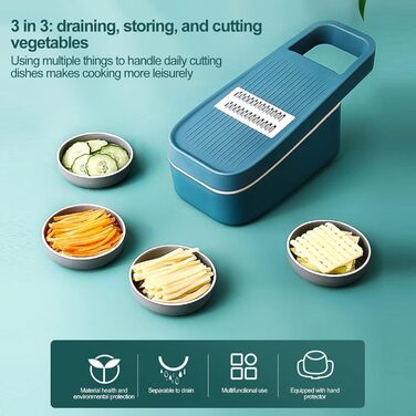 Багатофункціональний подрібнювач овочів Miokycl, ручний подрібнювач сиру із захисним кожухом для рук для зливу, шинкування, зберігання овочів