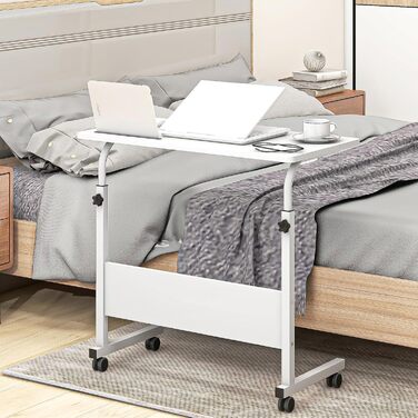 Стіл для ноутбука/комп&39ютерний стіл з регульованою висотою та відділенням для планшета Sogesfurniture, 80 x 40 см, стіл для ПК/диванний столик/стіл для медсестри/бічний столик з колесами, білий.