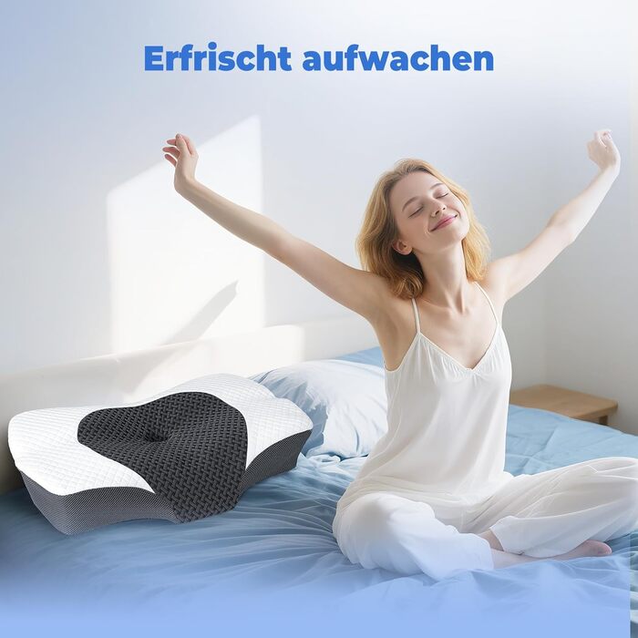 Ергономічна подушка для шиї SAHEYER, ортопедична подушка для підтримки шиї 60 x 40 x 13/11 см, подушка з піни з ефектом пам&39яті для сну на боці, спині та животі, сіра