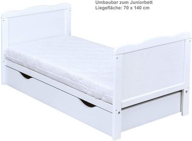 Комплект дитячого ліжка Generic Baby Deluxe, що трансформується в дитяче ліжко, 140x70 см, білий, з шухлядою, матрацом, багатопредметний комплект постільної білизни, Jack (Dreamland Beige)