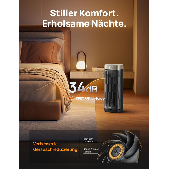 Енергозберігаючий тихий вентилятор-обігрівач DREO, керамічний нагрівальний елемент 2000 Вт з термостатом, 12-годинний таймер, 3 режими, коливання 70, 16-дюймовий електричний кімнатний обігрівач, захист від перегріву та перекидання, Solaris Slim H2, золоти