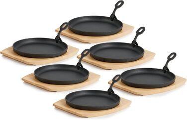 Чавунна сервірувальна сковорода BBQ-Toro з дерев'яною основою (6 шт. ) Ø 22 см - кругла вже запечена - попередньо приправлена сков