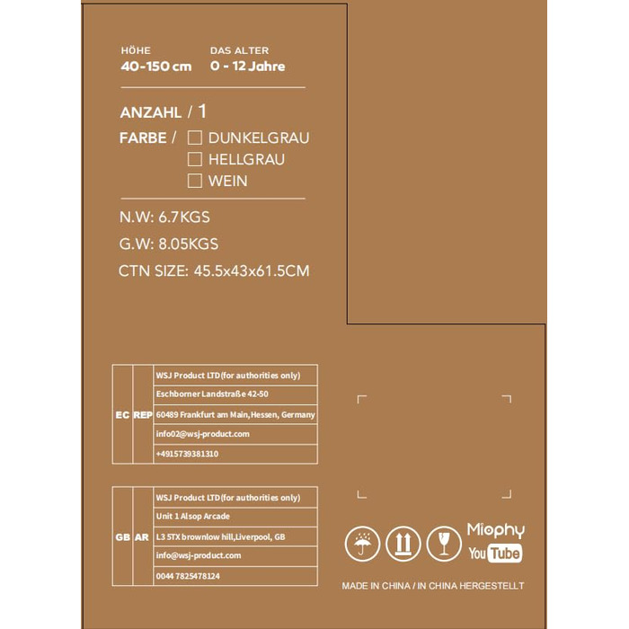 Поворотне дитяче автокрісло Miophy I-Size 360, група 01/2/3, 0-12 років, 40-150 см, дитяче автокрісло з кріпленням isofix i-light