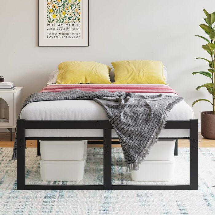 Ліжко 120x200 см, Каркас ліжка 120x200 з металевою рейковою основою, Металеве ліжко 120x200 см з місцем для зберігання - висота 32 см, Гостьове ліжко, Двоспальне ліжко, Пружинний матрац не потрібен, Чорний каркас ліжка 120 x 200 см