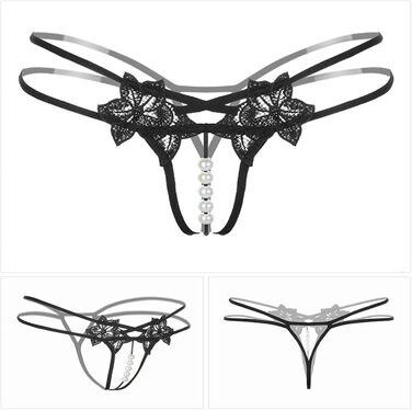 Набір із 6 жіночих сексуальних стрингів з бантиком, перлинами та мереживом, відкритий дизайн, універсальний розмір